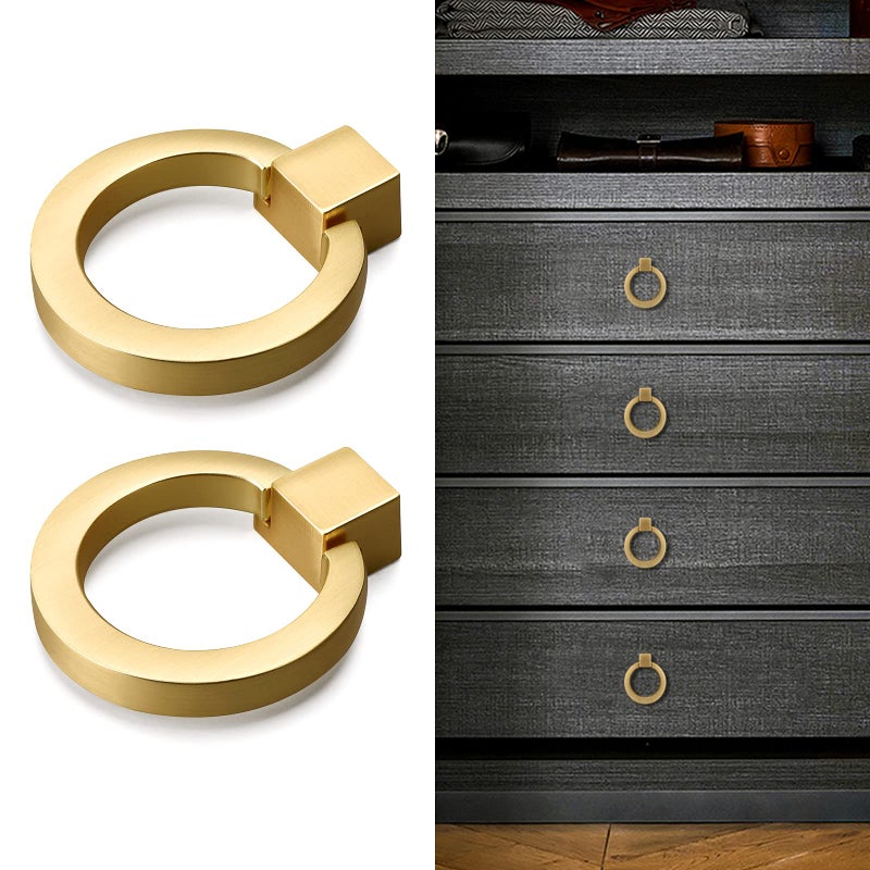 Dannisly Cabinet Knobs Gold Drawer Ring Pulls 1.57" Diameter Single Hole Zinc Alloy Round Cabinet Handles Bathroom Cabinet Hardware, Pack of 2 - Image 4